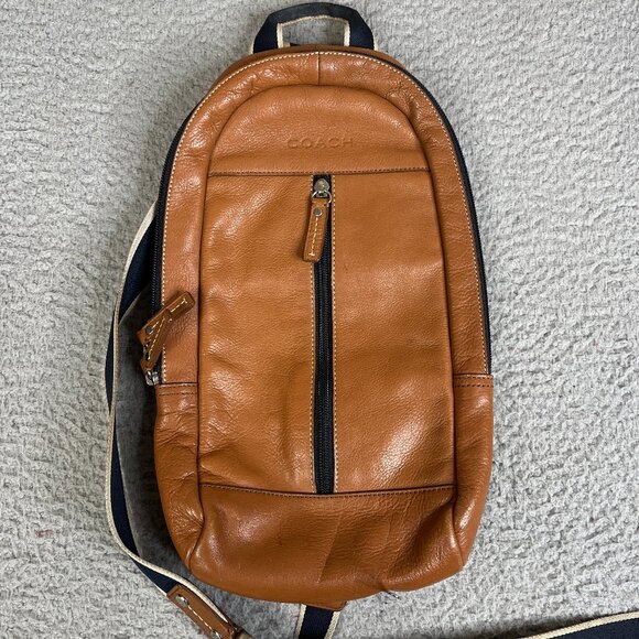 Coach Mens Heritage Web Leather Sling Bag Travel Backpack 70811 Brown Daypack - Picture 1 of 15